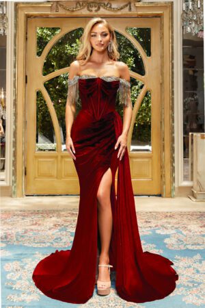 Shiny Dark Red Satin Slim Fit Mermaid Formal Dress